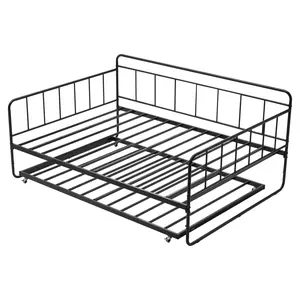 【Summervibes】VEVOR Full Size Daybed Frame, Day Bed with Trundle, Heavy Duty Metal Platform Bed Frame, Full Daybed with Metal Slats Support for Living Room, Bedroom, Guest Room, Easy Assembly, Black