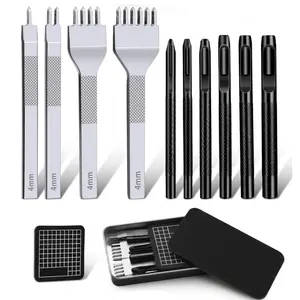 12Pcs Hollow Leather Hole Punch Set (4mm 1/2/4/6 Prong Punch Chisel) for Belts, Watch Bands, Leather Craft, Round Hole Punch Tool for Belt, DIY, Leatherworking, Repair Tools - Home Improvement.