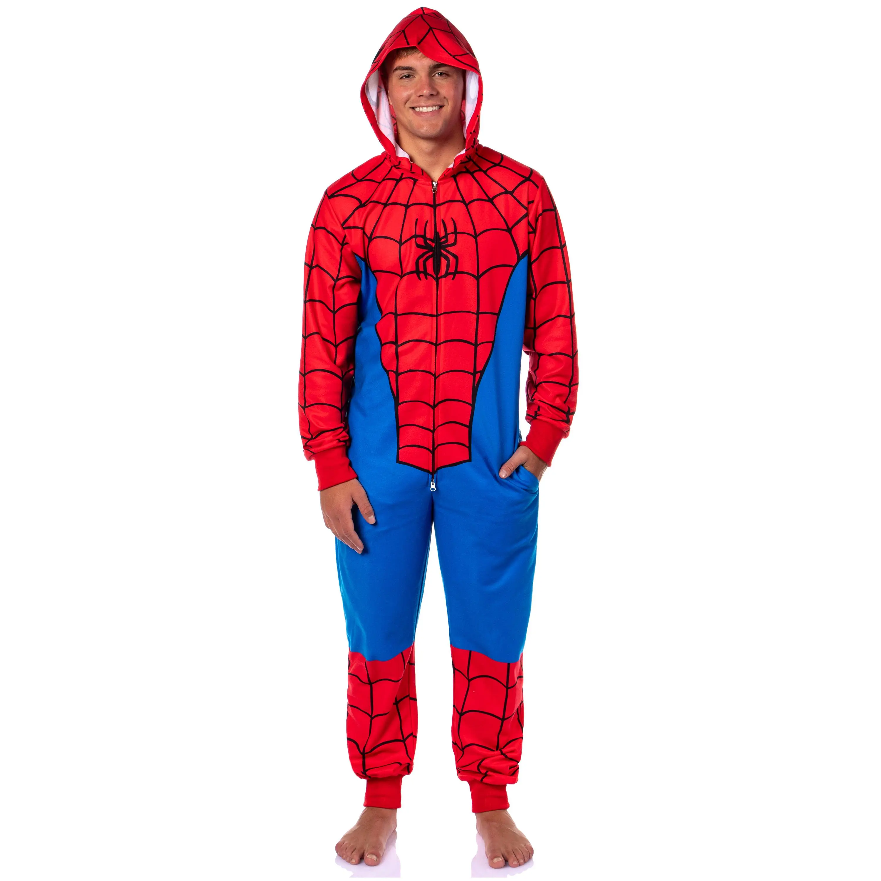 Marvel Superhero Adult Hooded Union Suit Costume Pajama For Men and Women, Polyester, Zipper, Nightwear