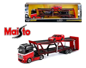 Maisto 1:64 Mercedes-Benz Actros & 1990 Mercedes-Benz 190E Red – Transporters