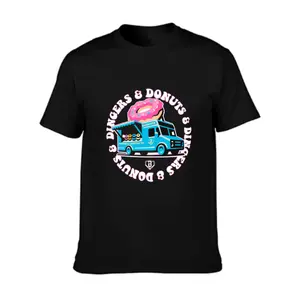Black Dingers & Donuts Baseball T-Shirt, Funny Donut Truck Game Day Graphic Tee, Retro Baseball Lover Casual Short Sleeve Top for Men Women Mom Dad