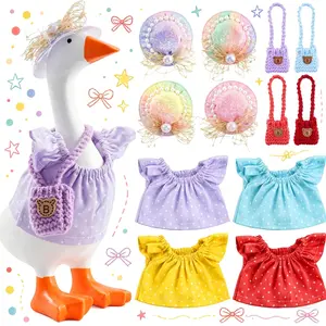 4-set Desktop Goose Costume Accessories Set for 7-inch Magnetic Statue  Polka Dot Clothes Hat & Bag Mini Desktop Goose Costume Decoration Gift Ornaments