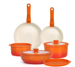 11pcs Ceramic Cookware Sets, Pots and Pans Set Non Stick with Removable Handle, Oven & Dishwasher Safe,Induction Cookware, Kitchen Cooking Set for RV Trips and Camping,Orange