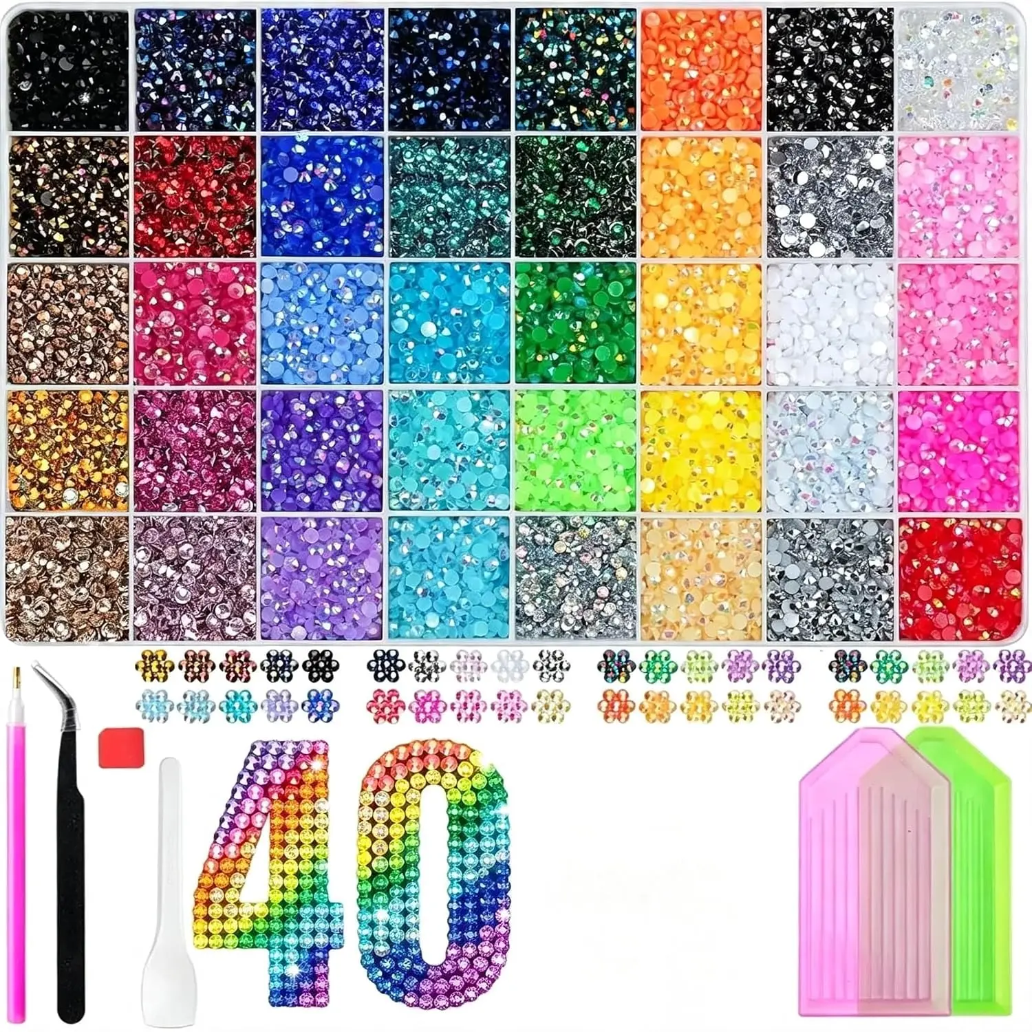 50000Pcs Bedazzling Kit with Rhinestones 3mm, 40 Colors Bedazzler Kit Resin Rhinestones Nail Gems & Glitter Gem Art Supplies, Diamond Art Kits Accessories with Pickup Pen