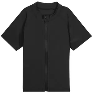 Kids Short Sleeve Zipper Rash Guard Swim Shirt | “Black”