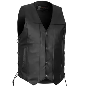 Men's Leather Biker Motorcycle Vest with Buffalo Nickel Snaps and Dual Interior Pocket