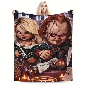 Retro horror movie Chucky print plush blanket, perfect for home, office, travel, perfect holiday gift 60*50 adult blanket