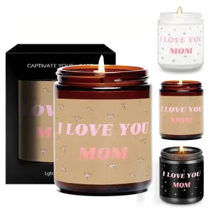 Lavender Scented Candle, 1 Count I Love You Mom Letter Pattern Glass Jar Candle, Funny Birthday Gift for Women Her Female Mother Mom Mama Mommy Mimi