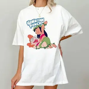 Funny Lilo & Stitch Parody Shirt – Hawaiian Punch Fight Club Tee, Retro Summer Cartoon Shirt for Men & Women