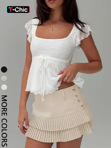 1 piece Women's Square Neck Knitted Top Blouse, Sweet Style Design, Fit, Perfect for Valentine's Day & Daily Commute & Vacation