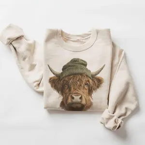 Highland Cow Wearing Beanie Unisex Sweatshirt #DICH