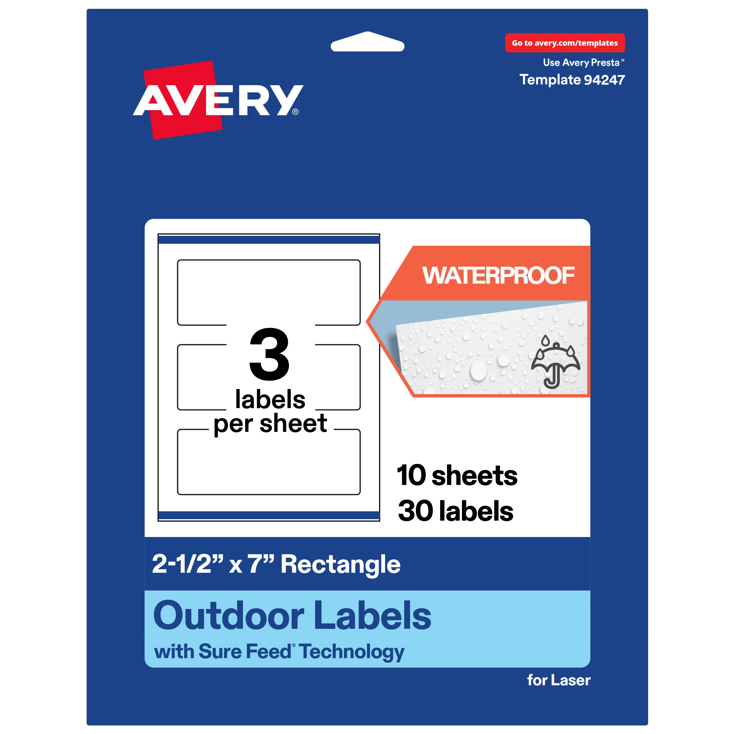 Avery Outdoor Waterproof Labels, 2.5" x 7" Rectangle