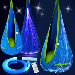 (Summer Turn-Up)OUTREE Light Up Pod Swing with Fiber Optic Light, 16 Lighting Effects, Sensory Swing for Individuals with Sensory Needs, Summer Turn Up & Father's Day Deal