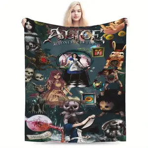 Alice Madness Returns Flannel Blanket - Vibrant Game-Themed Design with Iconic Character Print, Perfect Gift blanket plushthin quilt holiday gift Intense Nacho Printed Flannel Blanket