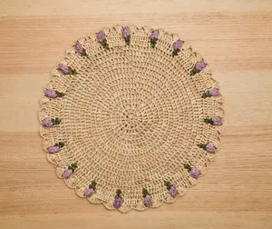 Tulip Floral Placemat – Hand-Crocheted Raffia – Spring Table Decor – Easter Table Setting – Handmade by Artisans in Madagascar