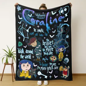 Coraline Pattern Slogan Print Blanket Decorative Giftable Blankets Soft Comfortable Bedding Ideal for Home Office Travel Camping Perfect Gift Idea Cozy Bedroom Accessories