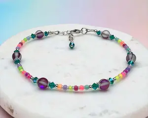 9 1/2" Electric Glow Purple Crystal Beaded Anklet