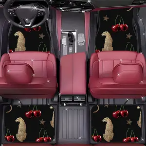 4Pcs Leopard Black Car Floor Mats, Durable Polyester All-Weather Car Floor Mats, Suitable for Cars, SUVs, Trucks, Stylish Design, Car Non-Slip Mats, Interior Accessories, Car Interior Accessory, 11.30QWA-315