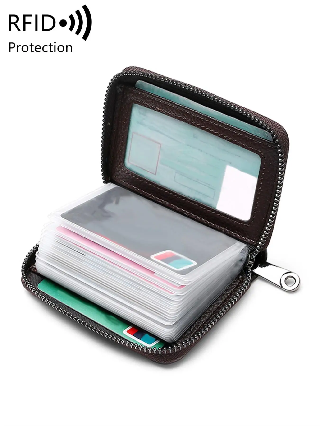 Summer Genuine Leather Solid Color Card Holder with Zipper, Vintage Multi-card Slot Card Holder, Casual Versatile Card Holder for Men and Women