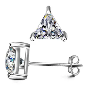 Emma Manor White Gold Plated Triangle Cubic Zirconia Stud Earrings for Women