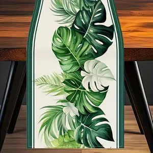2D flat printing, 1-piece set of spring and summer strange coconut leaf table flags, modern simple rectangular tablecloths, suitable for coffee tables, dining tables, and coffee tables, green and white plant home decoration