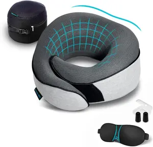 Travel  Pillows for Airplanes, Sleeping Essentials for Long haul Flights, 360  Support,  and Airplane Kit with 3D Contoured Eye Mask, Earplugs and Luxury Mesh Bag (Adult, Grey)