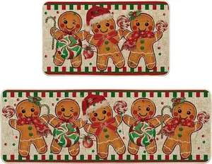 2 pcs/set Gingerbread Man Rug, Living Room Rug kitchen floor mat, Christmas Kitchen Rug, Non Slip Kitchen Mat, Christmas carpet size 16x24' & 16x47'