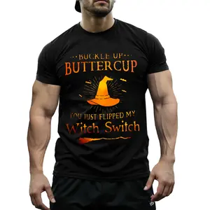 Womens Witch Print T-Shirt - Soft Stretchy Wicked Witch of the West Buttercup Graphic - Funny Saying Buckle Up Buttercup You Just Flipped My Witch Switch - Casual Crewneck Gift