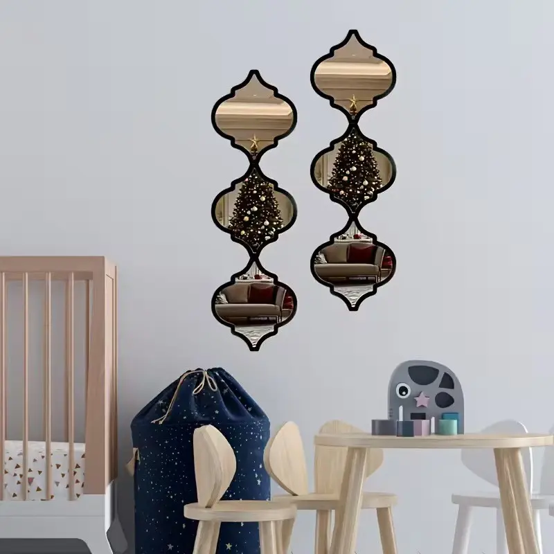 Self Adhesive Decorative Mirror Wall Sticker, Geometric Wall Art Stickers, 6pcs/set Acrylic Mirror Wall Decal, Wall Art Decor for Home Living Room Bedroom Bathroom Decoration Items Ornaments