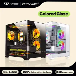Power Train Coloured Glaze Gaming PC Case - 270° Full View ATX Chassis with Tempered Glass & 240mm Water Cooling Support
