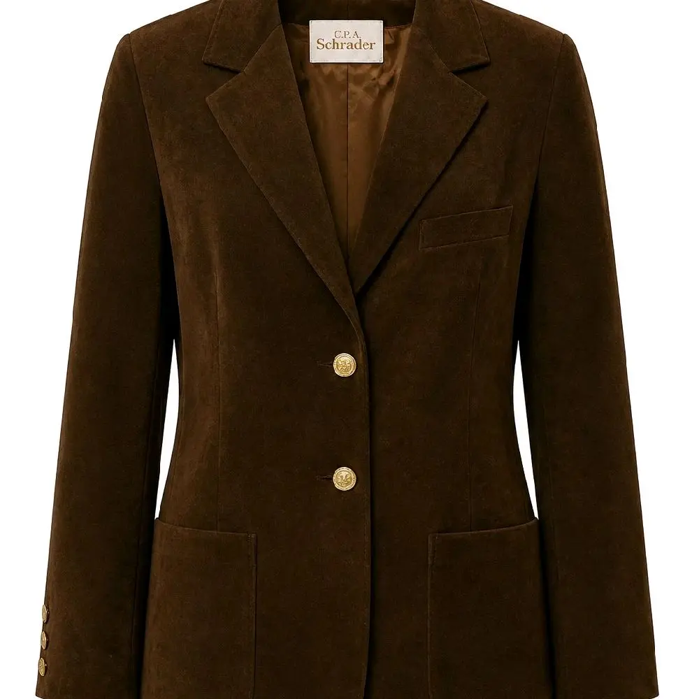 Vintage Abe Schrader Brown Faux Suede Blazer Jacket with Gold Crest Buttons