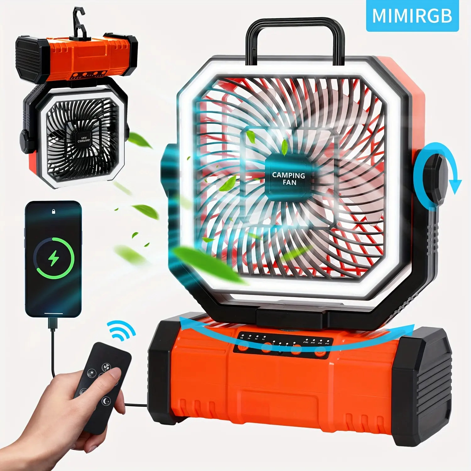 【Bluetooth Speaker】 20000mAh Rechargeable Camping Fan with LED Lights & Remote, Auto-Oscillating Portable Tent Fan, Emergency Power Bank, 360° Hook Hanging Fan for Outdoor RV Travel Power Outage