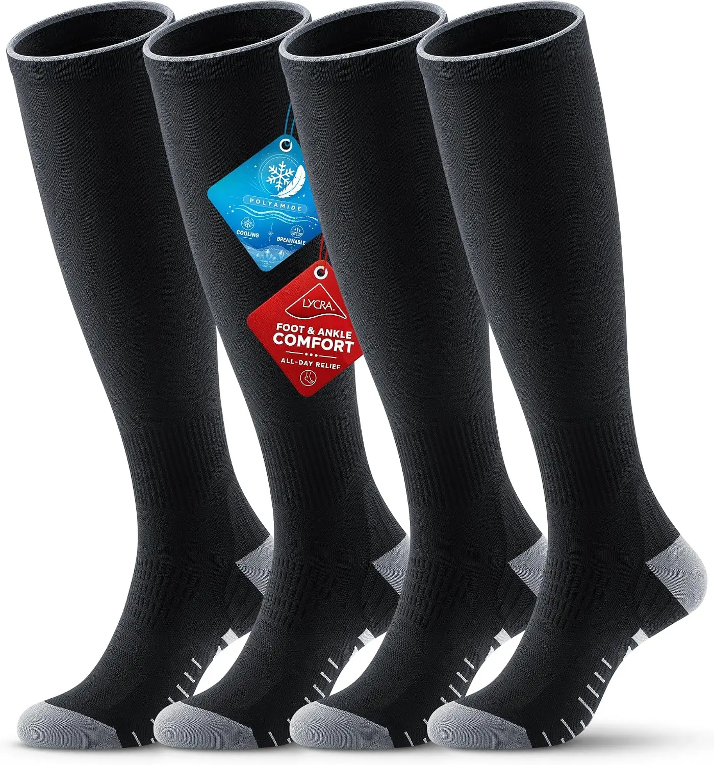 Compression Socks for Women Men, Circulation Support for Flying, Running, Nurses, Pregnant, 2 Pairs