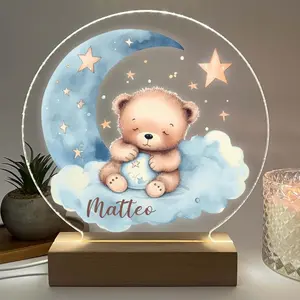 Personalized Cute Baby Blue/Pink Sleeping Bear Acrylic Display for Kids Room Custom Baby Gift for Girls or Boys Nursery Decoration Adorable Keepsake Mirror Mania Design Team's Latest Creation UV-printed and Custom Engraved at No Extra Cost