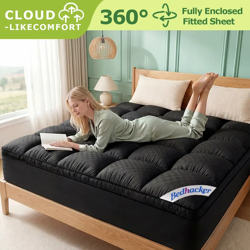 【Bedhacker】 Thick Mattress Topper Soft Support Mattress Pad, 8–21 Inch Deep Pocket Fitted Sheet, Snug Fit & Non-Slip, Soft Fabric, Suitable for All Seasons, Machine Washable, Halloween Must-Have