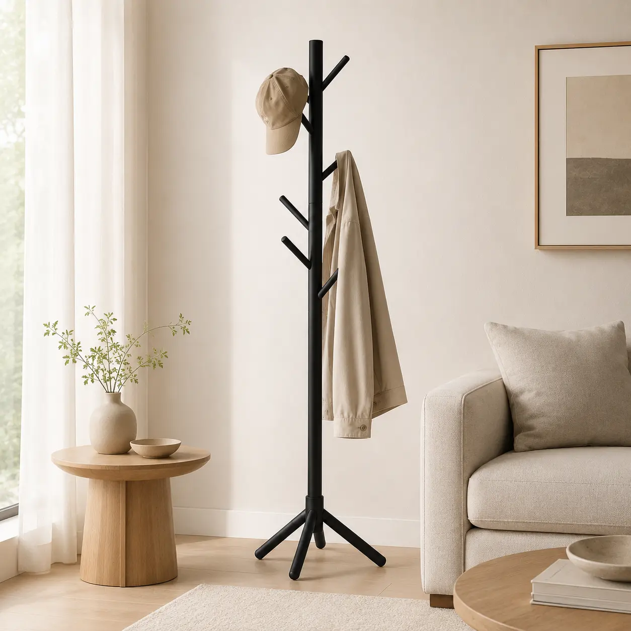Freestanding Tree Coat Rack Minimalist Floor Garment Stand Multi Hooks Coat Hanger Space Saving Clothes Hat Bag Organizer for Bedroom Entryway Apartment Hallway