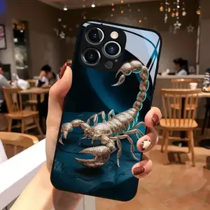 Phone Case - Creative Design Featuring a Shadow of a Glowing Scorpion on a Mysterious Night, This Shockproof Phone Case Made of Black Tempered Glass Is Compatible with Various for iphone17 17Air 16 Pro 15 Promax 14 Plus 13 12 11