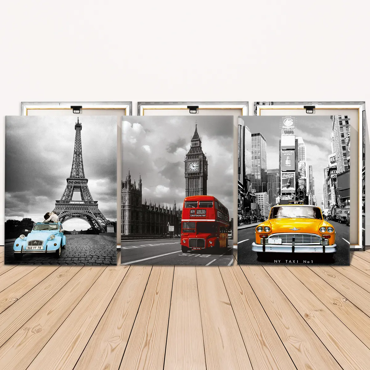 3 Counts Wooden Framed Canvas Prints, Paris London New York City Street Landscape Images, Exquisite Poster, Perfect Living Room Decoration, Modern Art, Fashion Family Poster, Wall Art Decoration, Modern Home Decor, Odorless, Artwork