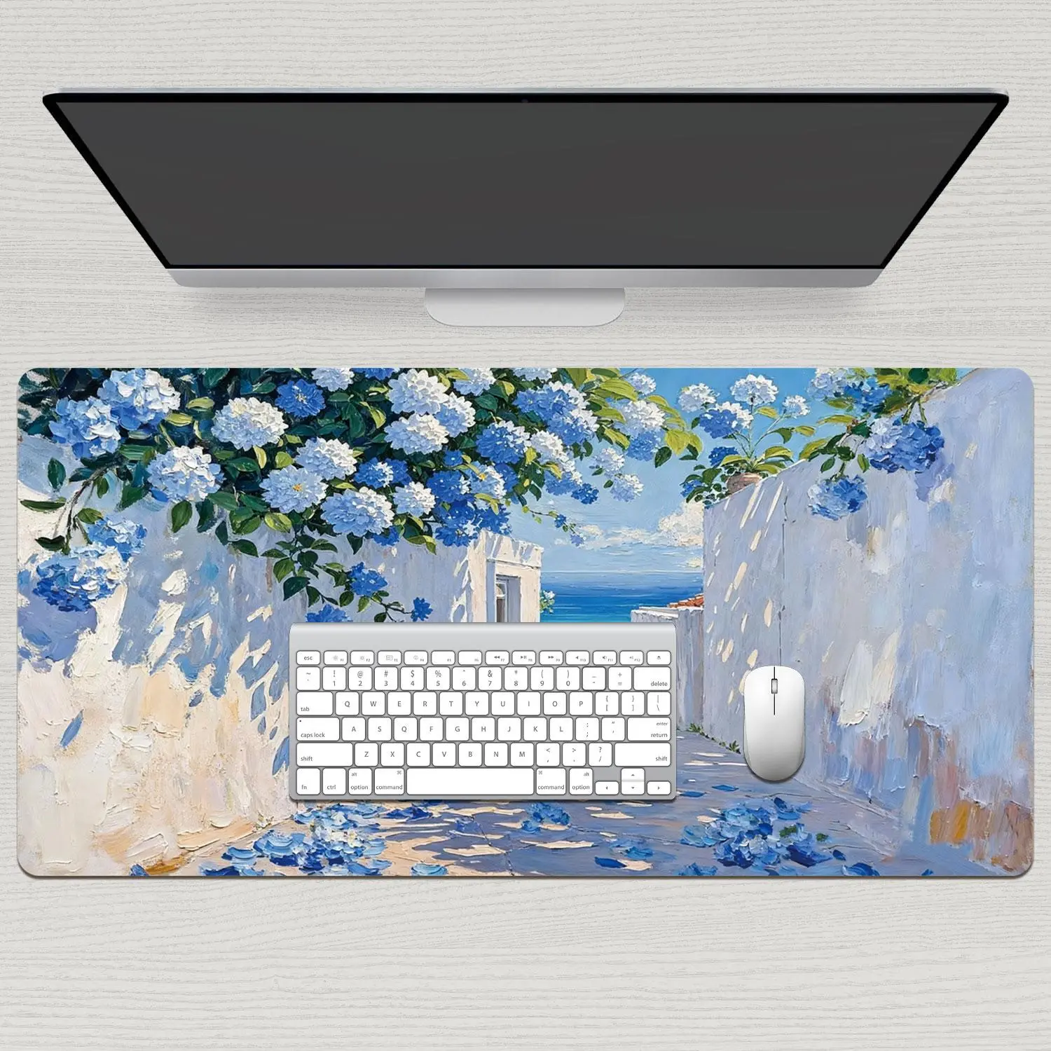 LIVEKEY Large Aesthetic Gaming Mouse Pad (31.5in x15.75in) - Non-Slip Base, Stitched Edge, Smooth Surface for Accurate Move, Blue Floral & 3D Banana Design, Mouse Pad for Laptop, Summervibes Computer Desk Mat Accessory for Gamers