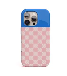 Pink Gingham Phone Case, Pastel Plaid Checker Pattern Minimal Cover | iPhone 17/16/15/14/13/12/11 Pro Max | Trendy Case