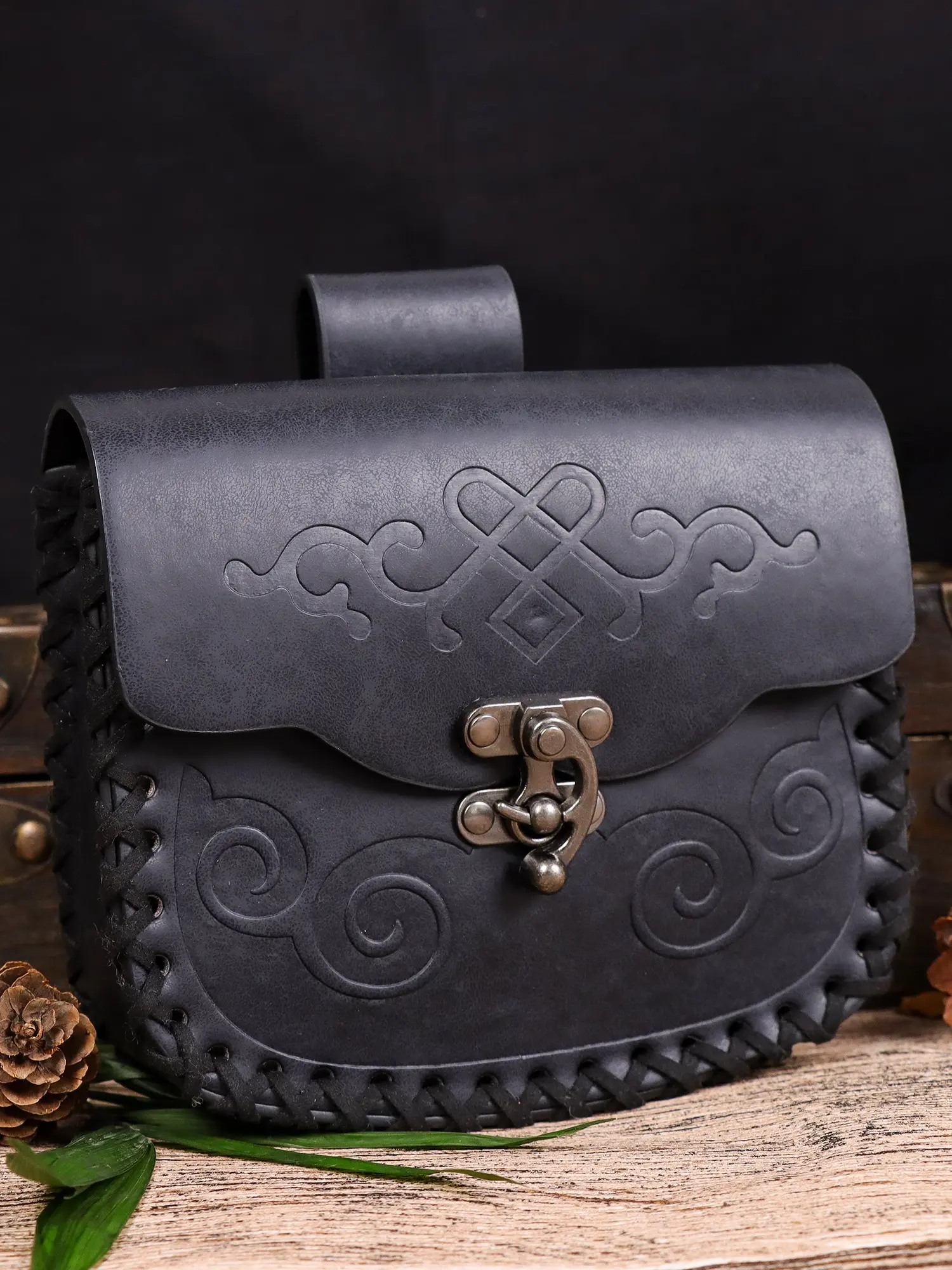 Medieval Belt with Renaissance Bag & Detachable Chains, Faux Leather Waist Pouch 1PC Medieval Renaissance Belt Bag, Viking Retro Fanny Pack  main image 2