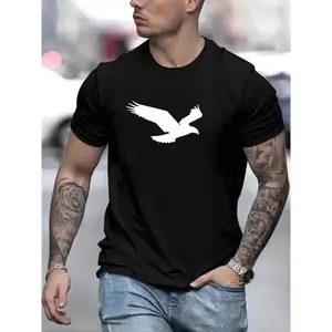 Stylish Eagle Print Casual T Shirt for Men Featuring Slight Stretch Fit Perfect for Summer and Fall Seasons