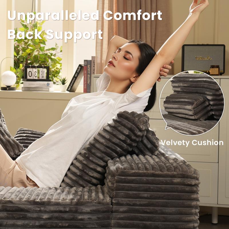 CAODOC Boneless Chaise Lounge Upholstered Sofa Bed with Throw Pillows, 48.42" Deep, Soft Corduroy, No Assembly Required, Indoor Sleeper Chair