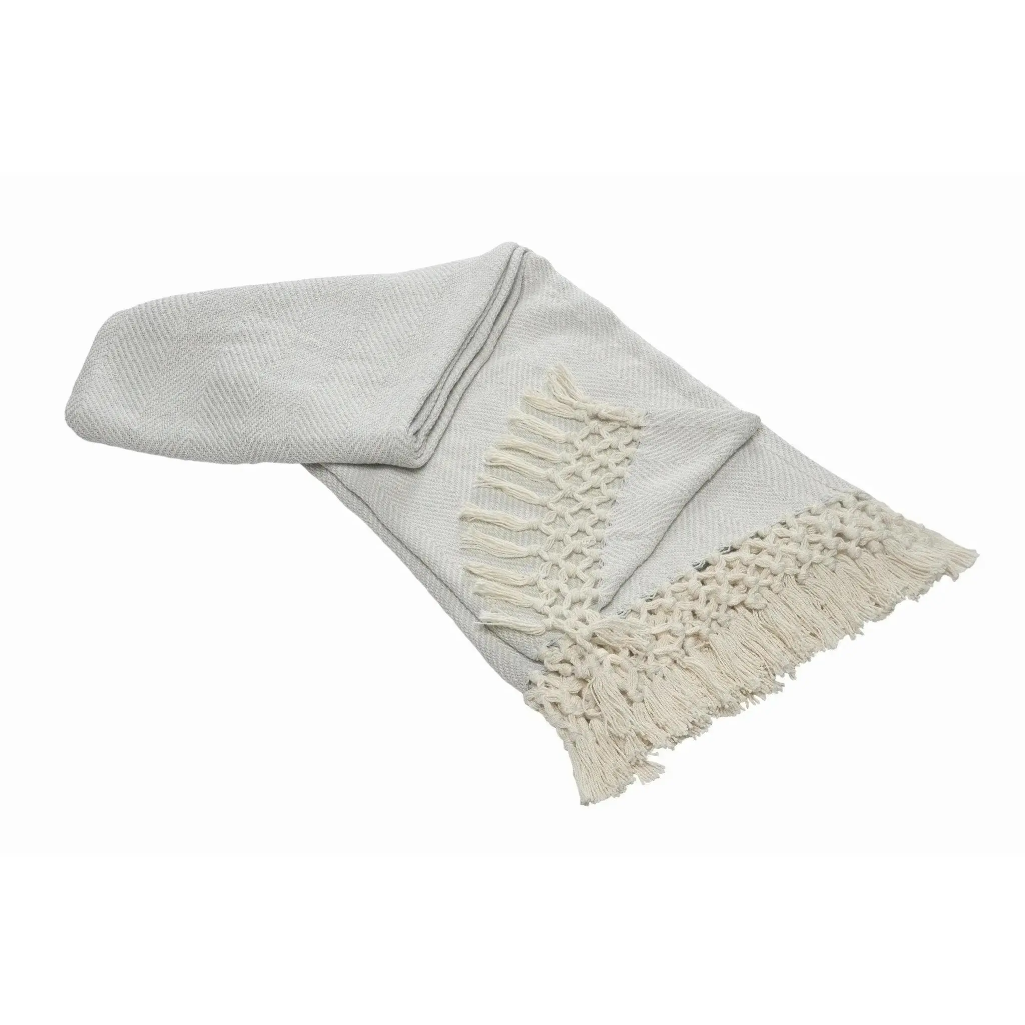 Slight Chevron Soft Gray with Fringe LR80184 Throw Blanket