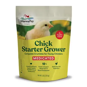 Medicated Chick Starter Grower Feed – High Protein Crumbles for Baby Chicks & Pullets, Supports Healthy Growth, 5 lb Bag