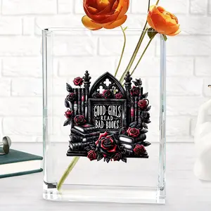 Book Vase  Acrylic Vase Acrylic Decorative Vase Home Decoration Office Decoration Bad Book Pattern Magic Book Suitable for Holiday Decoration Dark Book Pattern Best Gift for Family and Friends
