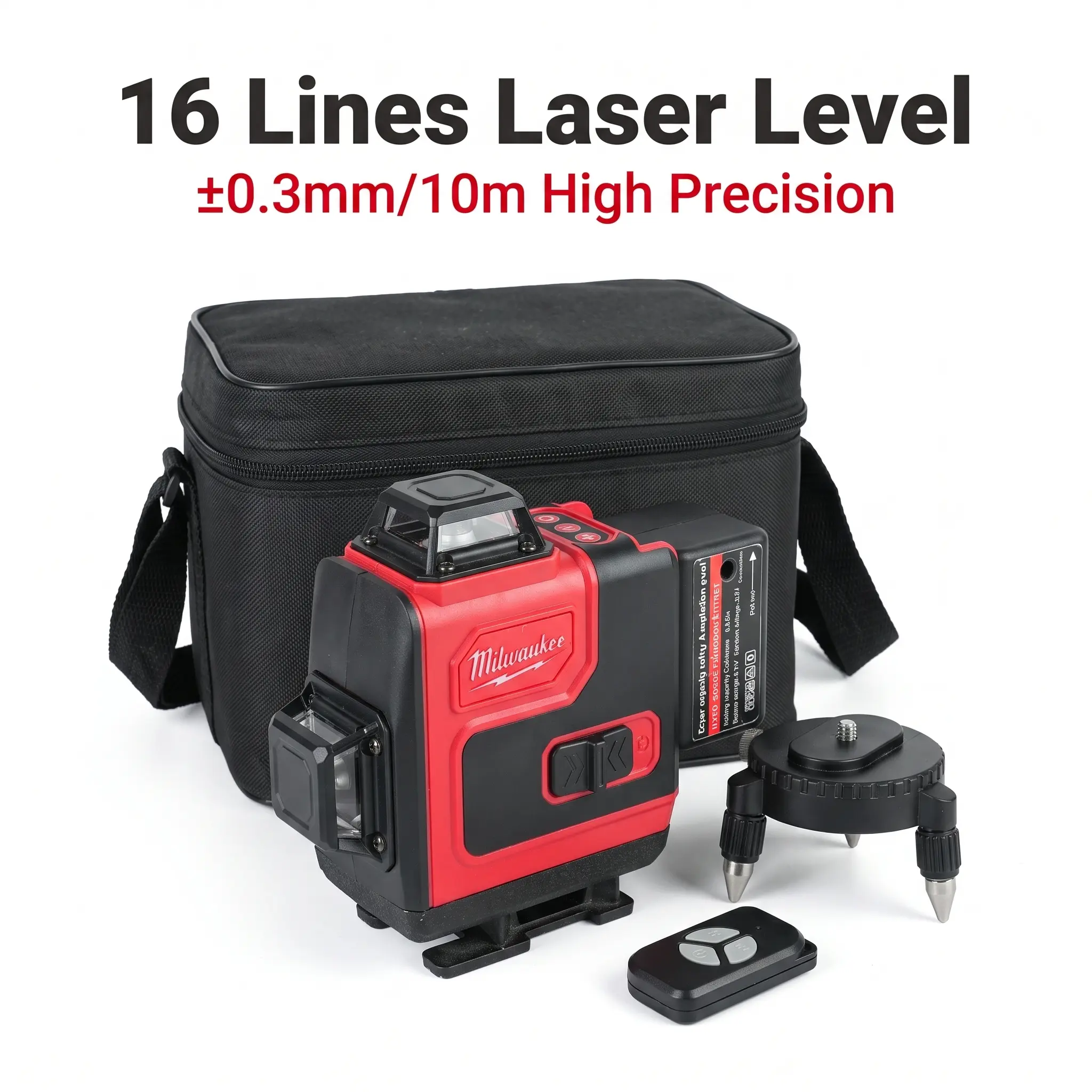 Milwaukee 16-Line Self-Leveling Laser Level Kit – ±0.3mm/10m Precision, 1.5kg Portable with Magnetic Swivel Base for Overhead Layout, Includes Black Canvas Bag tool wood frame green beam horizontal