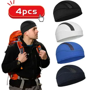 4Pack Skull Cap Helmet Liner Beanie, Cooling Mesh Cycling Running Hat for Men And Women, Fits Under Helmets