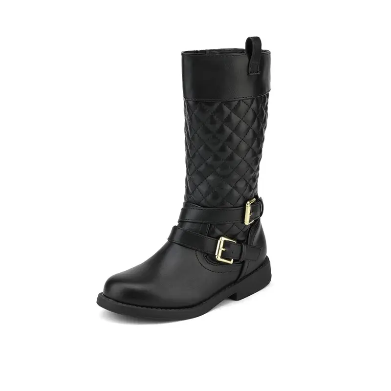 Dream Pairs Girls' Classic Buckle Knee-High Low-Heel Fashion Riding Boots, Girls' Kneehighboots for Casual Wear, Low Heels