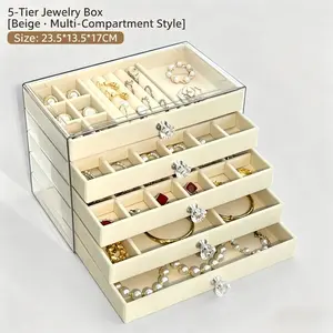 Multi-layer Jewelry Box Organizer 5-Tier Aesthetic Velvet Lining Jewelry Case for Mother's Day Present Large Capacity Storage for Earrings Rings Necklaces Dust-proof Vanity Display Modern Minimalist Home Decor Ideas Space Saving Jewelry Chest